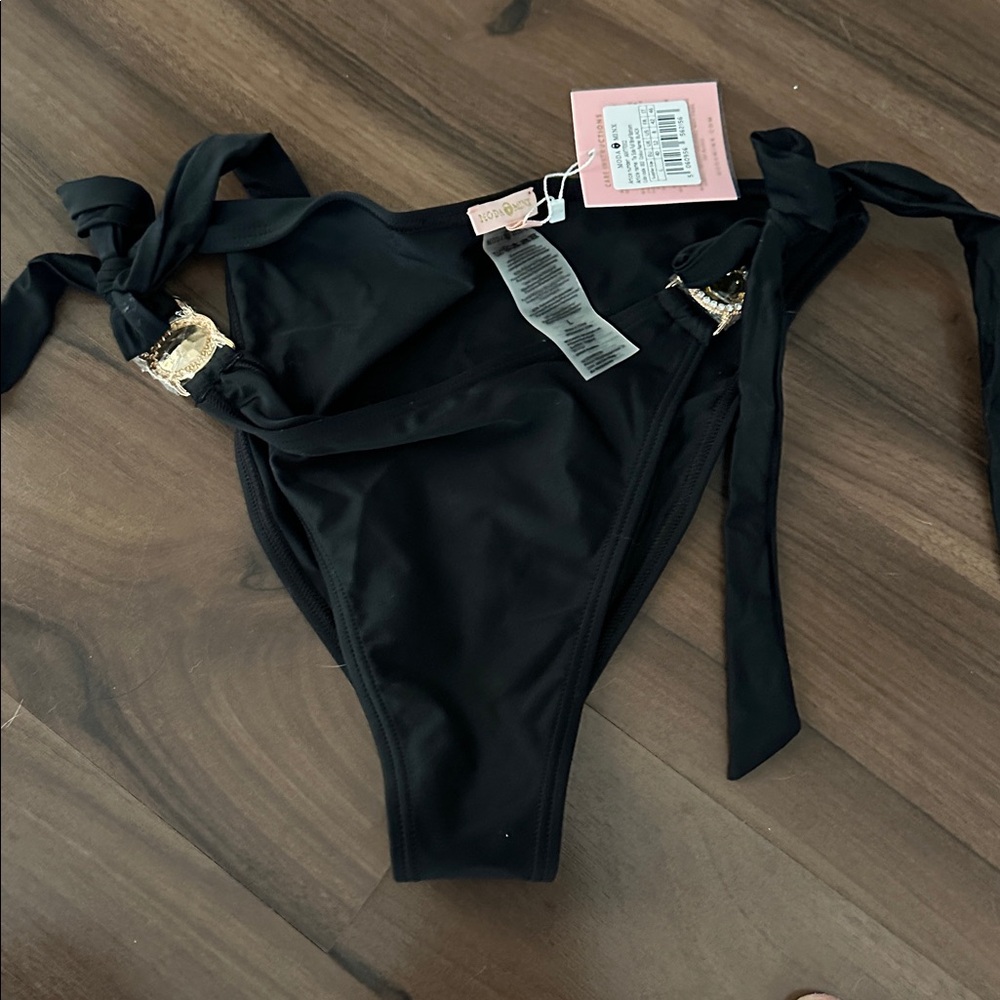 Black Bikini Bottom with Gold Accents